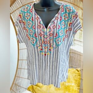 Savanna Jane Embroidered Floral Bohemian Blouse Size Large